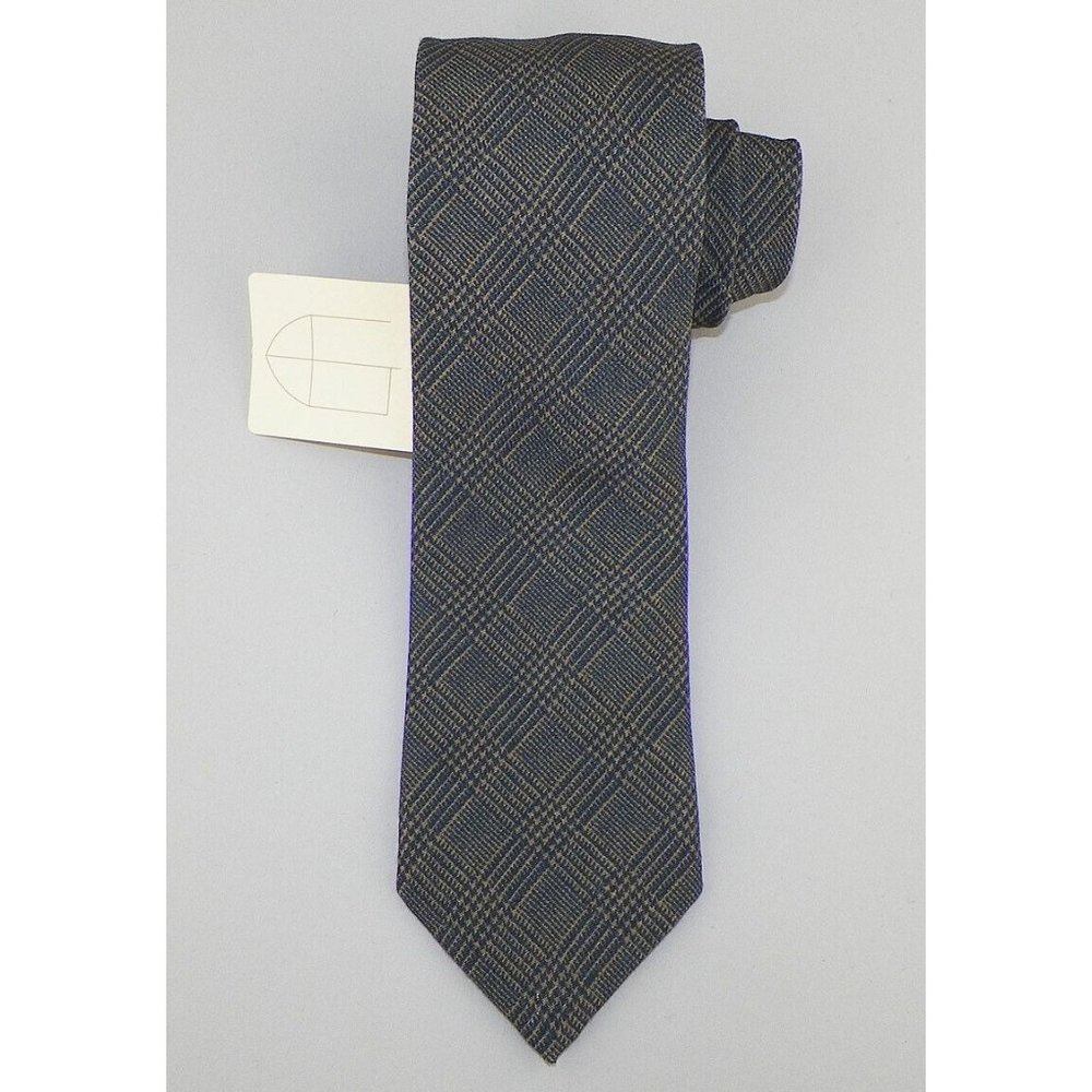 DOLCEPUNTA Mens Navy Beige PLAID Self-tipped Handmade Wool Tie Italy NWT